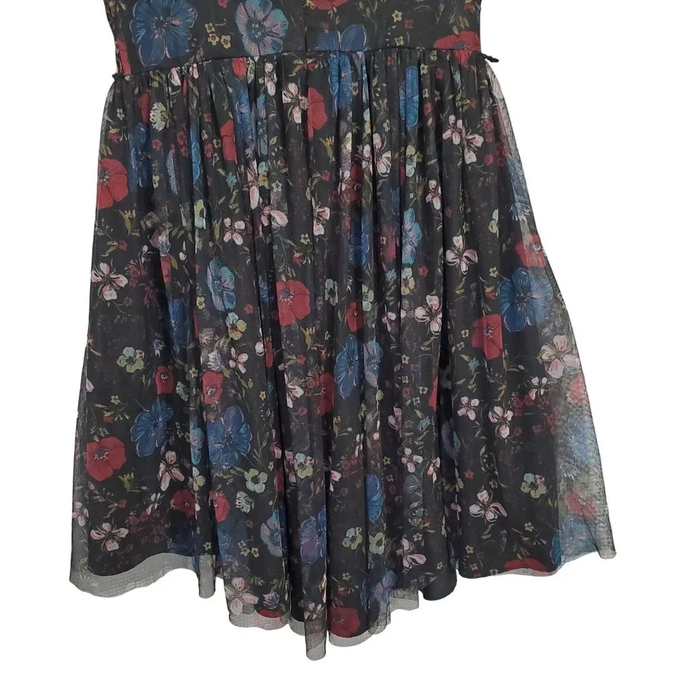 Lauren Conrad x Disney Size 10 Dress Tulle Overlay Fit Flare Midi Hi Lo Floral - Picture 7 of 15